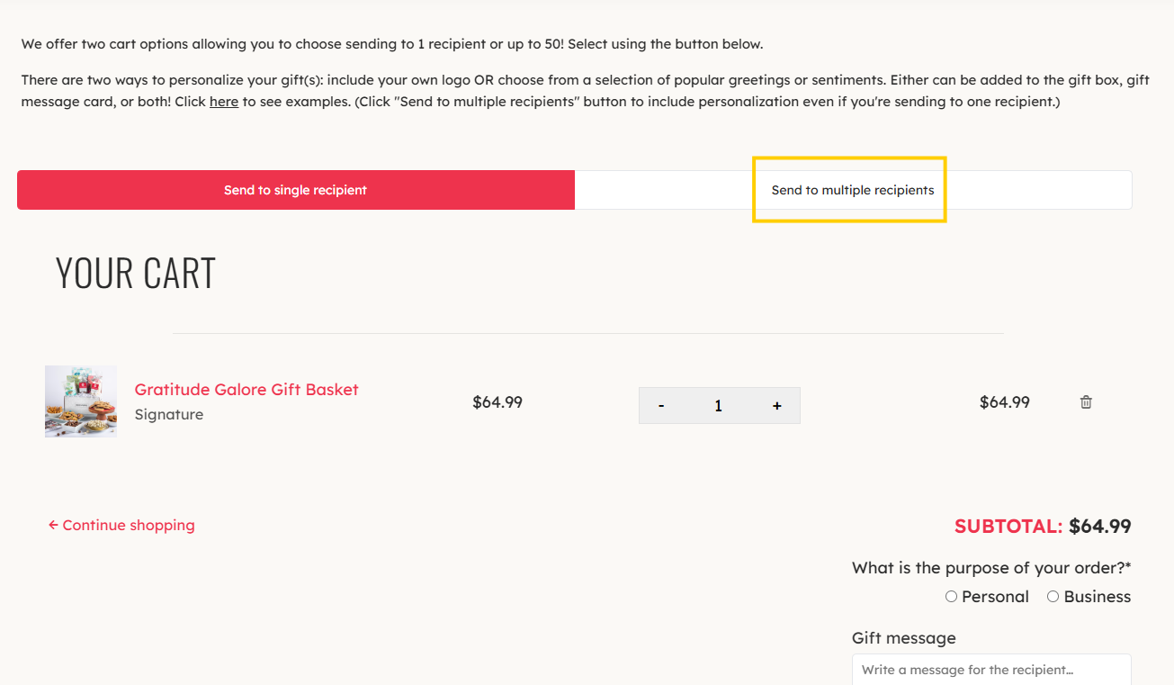 Cart_Select Send to Multiple Recipients