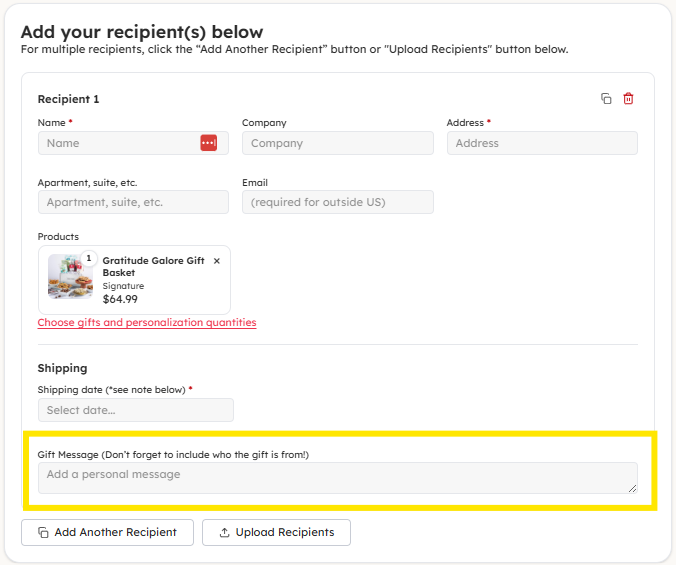 Multiple Recipient_Gift Message