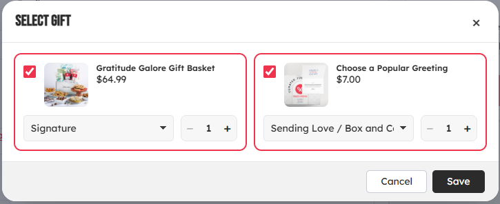 Select Gift and Personalization Quantities Pop Up
