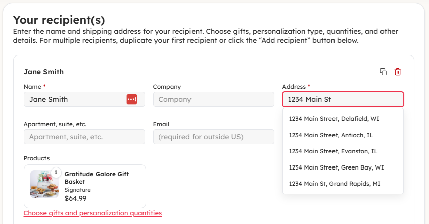 Your Recipient_Name and Start Address